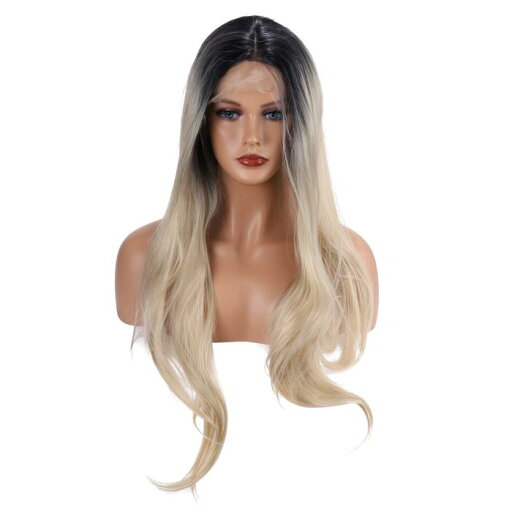 VOCOSTE レースフロントウィッグ 耐熱ロングナチュラルカーリーウィッグ 女の子用 日常使用 20" ブラック金色 VOCOSTE レースフロントウィッグ 耐熱ロングナチュラルカーリーウィッグ 女の子用 日常使用 20" ブラック金色
