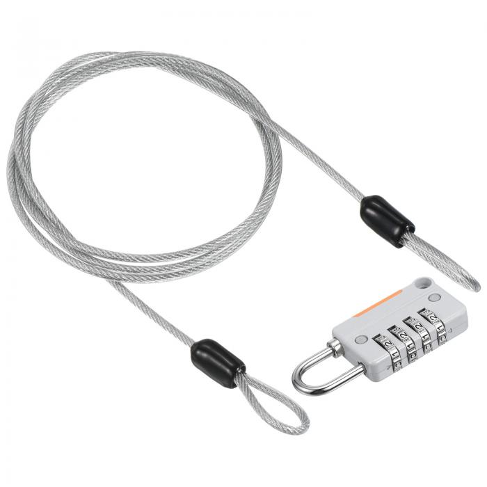 PATIKIL セキュリティ鋼ケーブル 4桁コンビネーションロック付き 1 M コーティング 安全ワイヤーロープ ダブルループパドロック アウトドア 旅行 荷物用 グレー