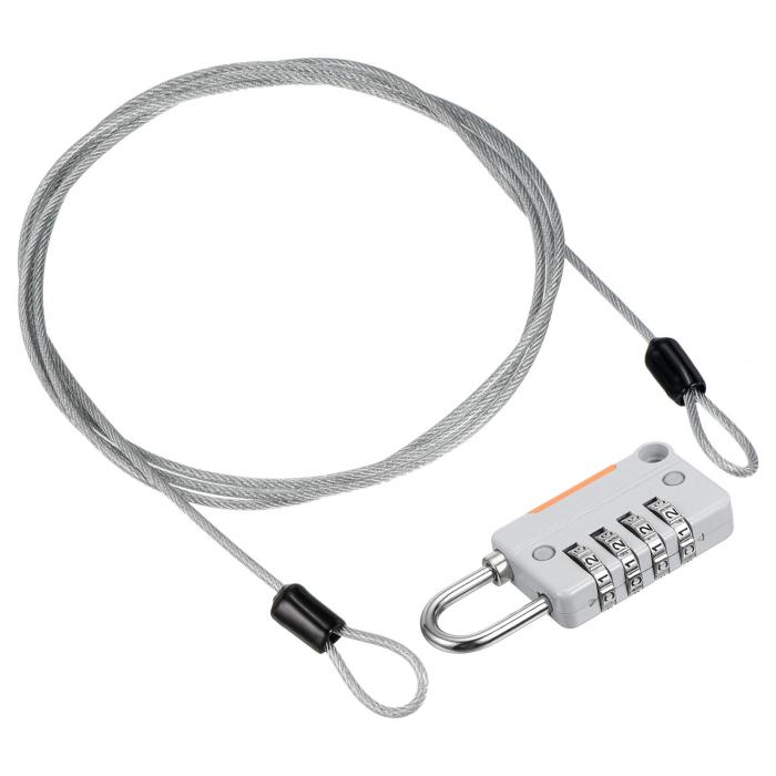 PATIKIL セキュリティ鋼ケーブル 4桁コンビネーションロック付き 1.5 M コーティング 安全ワイヤーロープ ダブルループパドロック アウトドア 旅行 荷物用 グレー