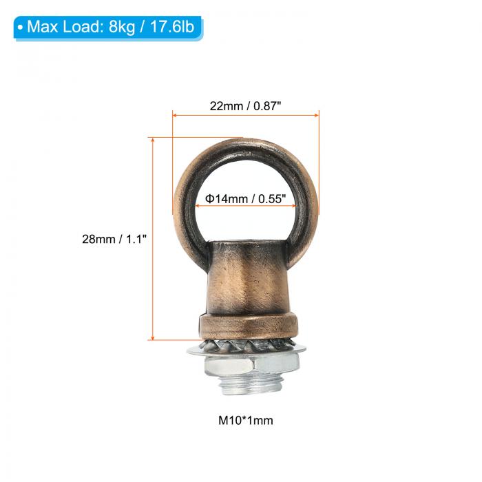 PATIKIL 8kg最大荷重 14 mm内径 M10ねじ リフティングアイナット 3セット メス ループホルダーフック リング型照明器具 ペンダントランプシャンデリア用 レッドブロンズ 3