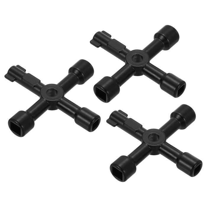 PATIKIL 多機能十字キー クロスキー 十字コン 3個 亜鉛合金 4ウェイ ガスウォーターメーターキーレンチ 電気キャビネット配管バルブ用 ブラック
