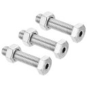PATIKIL M8x35mm 中空外六角ねじ 3セット入り 円筒形ランプ ネジ通しボルト ナット付き 304ステンレス鋼