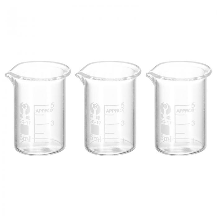 PATIKIL 3個入り 5ml 低い形 ガラスビーカー 計量カップ 測量カップ 3.3ホウケイ酸塩ガラス 注ぎ口付き..