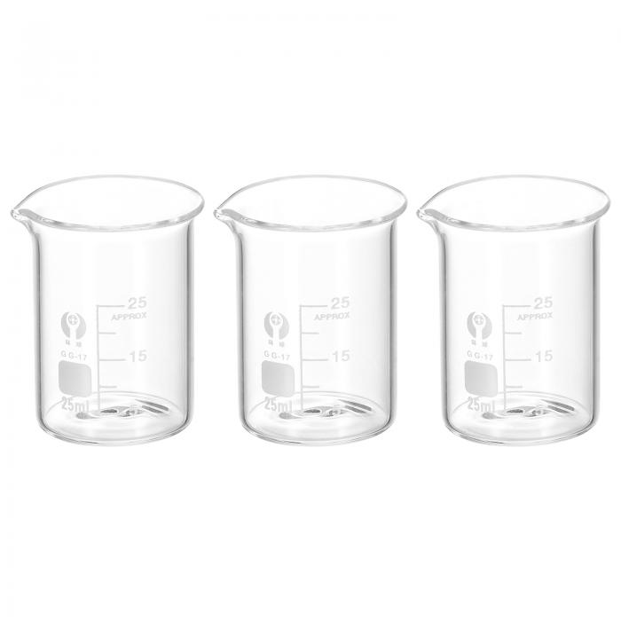 PATIKIL 3個入り 25ml 低い形 ガラスビーカー 計量カップ 測量カップ 3.3ホウケイ酸塩ガラス 注ぎ口付..
