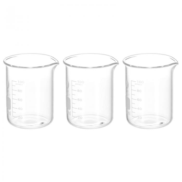 PATIKIL 3個入り 100ml 低い形 ガラスビーカー 計量カップ 測量カップ 3.3ホウケイ酸塩ガラス 注ぎ口付..