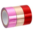 PATIKIL メタリック和紙テープ 15 mm x 5 M 3個 ミラーアートテープ 和紙マスキング 自己接着 DIYアートクラフトラッピング装飾用 ピンク ...
