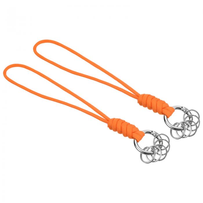 PATIKIL バッジランヤード バネ付き Oリング フラットキーリング 21 cm 2個 編みこみ リストキーチェーンストラップ キー ホイッスル 財布用 オレンジ
