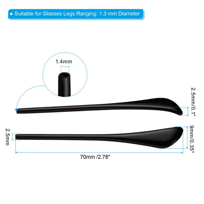 PATIKIL メガネエンドチップ 1ペア 眼鏡 アンチスリップ イヤーソックスピース チューブスリーブ ソフト交換テンプル 丸型薄型金属眼鏡脚用 ブラック-4 3
