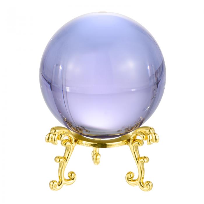 PATIKIL 60mm 水晶球 1セット K9 水晶球 飾りボール ギフトボックスとメタルスタンド付き 写真撮影用 オフィス装飾 パープル