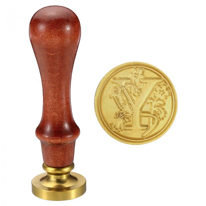 PATIKIL アルファベットY ワックスシールスタンプ イニシャルレター シーリング ワックススタンプ 古典的なレトロ 取り外し可能 ブラスヘッド 木製ハンドル 封筒 招待カード用 スタイル2