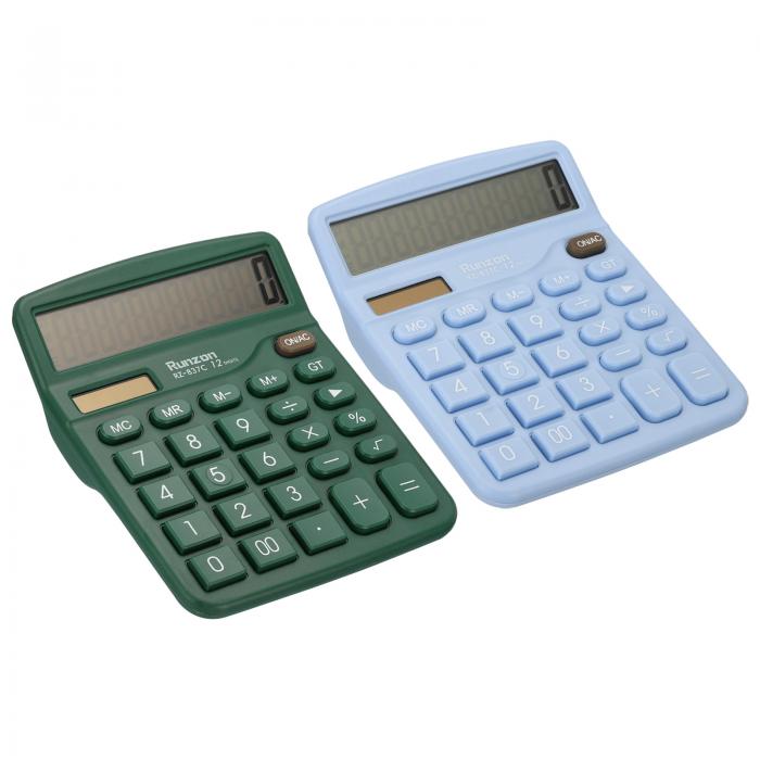 PATIKIL 卓上電卓 2個 12桁大型LCDディスプレイ 電子計算機 太陽電池デュアルパワー ホーム オフィス デスクトップ用 ブルー 緑