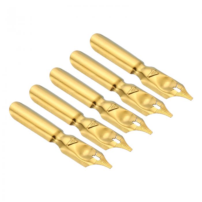 PATIKIL 万年筆ペンニブ置換 1 mm線幅 304ステンレス鋼 インクディップ カリグラフィーペンニブ スムーズな描画 書き込み用 金トーン 5個