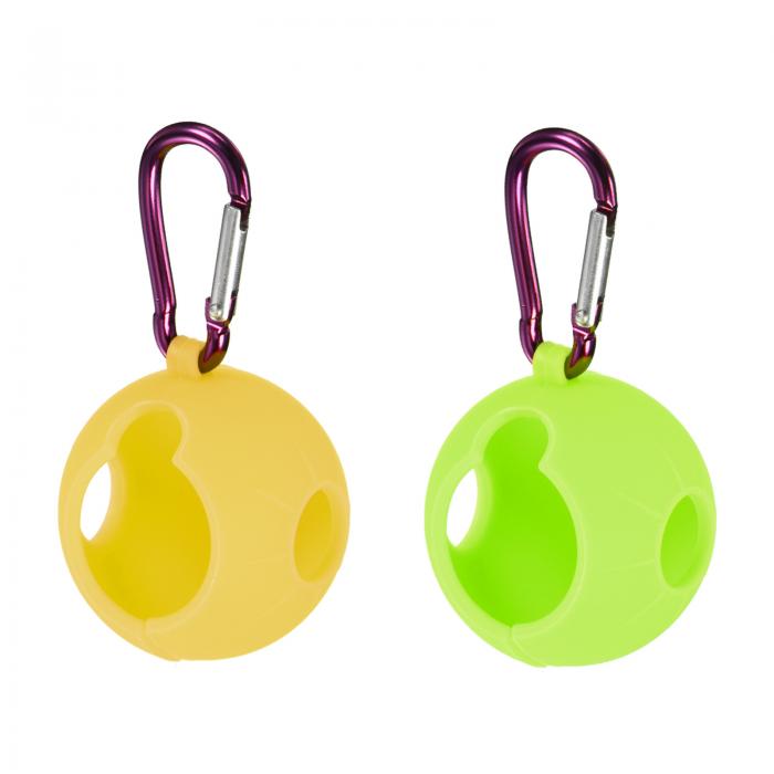 PATIKIL ゴルフボールホルダー 2個セット シリコン製ボールキャリア ポータブルスリーブ バックル付き ゴルフバッグベルト用 緑 イエロー