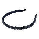 VOCOSTE ビーズヘアーフープ ヘアバンド 女性用 1.1cm幅 1個 ブルー、ブラック