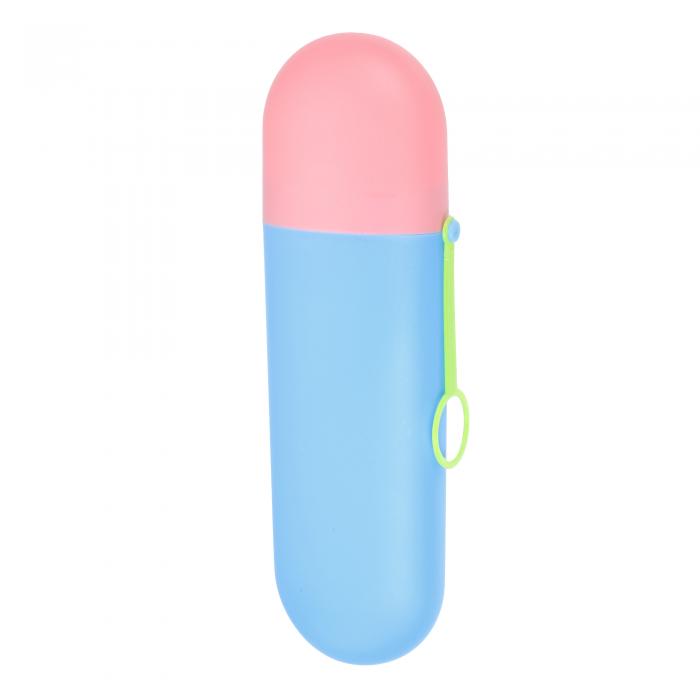 VOCOSTE 携帯用歯ブラシケース プラスチック トラベル歯ブラシホルダーケース 旅行 事業 20x6x3.5cm 1個 ピンク、ダークブルー