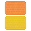uxcell 食器乾燥マットセット 2個 21.5 x 15.8cm シリコンドレインパッド 耐熱性 キッチンカウンター用 冷蔵庫の引き出し オレンジ イエロー