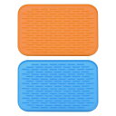 uxcell 食器乾燥マットセット 2個 21.5 x 15.8cm シリコンドレインパッド 耐熱性 キッチンカウンター用 冷蔵庫の引き出し オレンジ ブルー