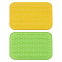 uxcell 食器乾燥マットセット 2個 21.5 x 15.8cm シリコンドレインパッド 耐熱性 キッチンカウンター用 冷蔵庫の引き出し イエロー グリーン