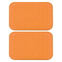 uxcell 食器乾燥マットセット 2個 21.5 x 15.8cm シリコンドレインパッド 耐熱性 キッチンカウンター用 冷蔵庫の引き出し オレンジ