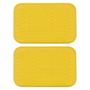 uxcell 食器乾燥マットセット 2個 21.5 x 15.8cm シリコンドレインパッド 耐熱性 キッチンカウンター用 冷蔵庫の引き出し イエロー