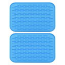 uxcell 食器乾燥マットセット 2個 21.5 x 15.8cm シリコンドレインパッド 耐熱性 キッチンカウンター用 冷蔵庫の引き出し ブルー