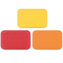 uxcell 食器乾燥マットセット 3個 21.5 x 15.8cm シリコンドレインパッド 耐熱性 キッチンカウンターの引き出し オレンジ レッド イエロー