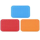 uxcell 食器乾燥マットセット 3個 21.5 x 15.8cm シリコンドレインパッド 耐熱性 キッチンカウンターの引き出し オレンジ レッド ブルー