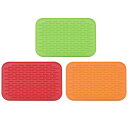 uxcell 食器乾燥マットセット 3個 21.5 x 15.8cm シリコンドレインパッド 耐熱性 キッチンカウンターの引き出し オレンジ レッド グリーン