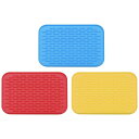 uxcell 食器乾燥マットセット 3個 21.5 x 15.8cm シリコンドレインパッド 耐熱性 キッチンカウンターの引き出し レッド イエロー ブルー