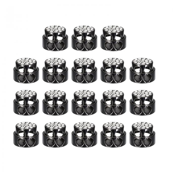 uxcell 金属コードロック 2穴 バネストッパー ファスナ ースライダートグルエンド 巾着バッグ バックパック 衣類のストラップ用 ブラック 4 mm 18個