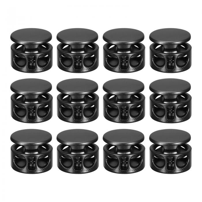 uxcell 金属コードロック 2穴 バネストッパー ファスナ ースライダートグルエンド 巾着バッグ バックパック 衣類のストラップ用 3 mm 電気泳動ブラック 12個