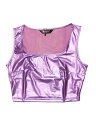 Allegra K メタリック クロップトップ 光沢 タンクトップ Uネック ノースリーブ パーティー ハロウィン衣装 クラブ レディース 薄パープル M