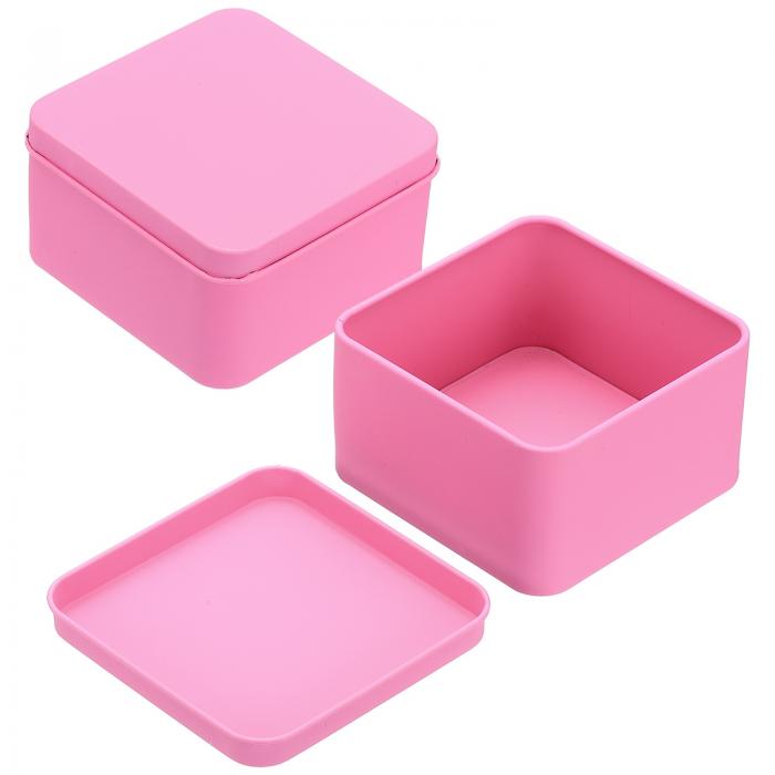 uxcell 金属製ブリキ缶 2個セット 3.1x1.8インチ 正方形空き缶 蓋付き 携帯用収納ボックス バレンタイン向け あめ瓶 キャンドル・アクセサリー収納 ホームオーガナイザー ピンク色