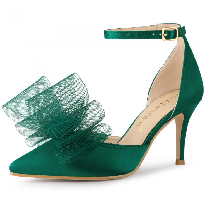 Allegra K パンプス 蝶ネクタイ アンクルストラップ スティレット ハイヒール レディース 緑 26.0cm