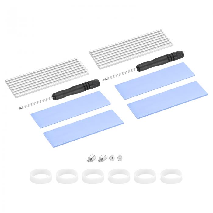 uxcell M.2 2280 Nvme SSDヒートシンククーラー 合金アルミニウムヒートシンク 取り付けネジ付き ドライバーキット付き 1 mm 1.5 mmサーマルパッド ラップトップ用 シルバートーン 2個