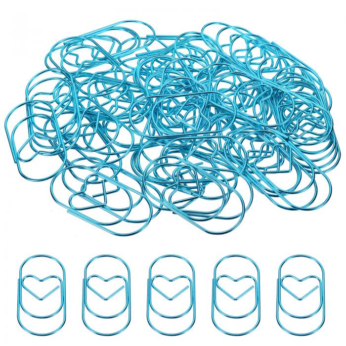 uxcell ペーパークリップ ハート型 かわいい装飾 ファンクリップブックマーク 50 mm ブルー オフィスホーム整理用 50個