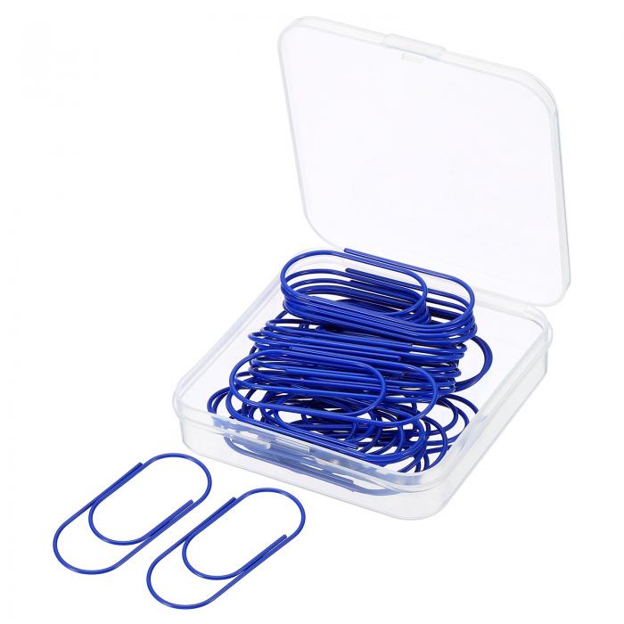 uxcell 幅広ペーパークリップ コーティング 大きなクリップブックマーク 箱付き 50 mm ブルー オフィスホーム整理用 30個