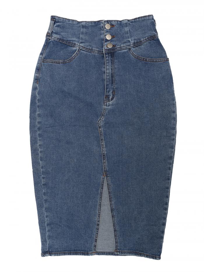 Allegra K ペンシルスカート ジーンズ デニムスカート ハイウエスト スプリットヘム ペンシル レディース ブルー M