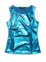 Allegra K メタリック タンクトップス 光沢 ノースリーブ ダンス衣装 ストレッチ レディース ダークブルー XS