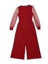 Allegra K ジャンプスーツ ワイドレッグ ロンパース エレガント V ネック メッシュ長袖 ルーズ パーティー レディース レッド XS