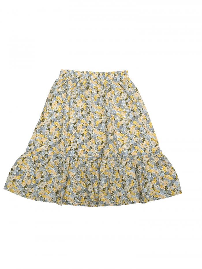 Allegra K ミニスカート フリルヘム フローリーティアード Aライン レディース ホワイトイエロー XS