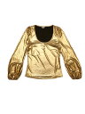 Allegra K パーティートップス ロングtシャツ シャツメタリック 光沢 グリッター ビショップスリーブ スクープネック レディース ゴールド M