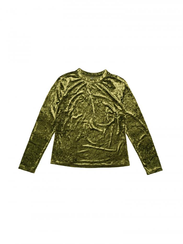 Allegra K ベルベットトップ 長袖 カジュアルTシャツ ラウンドネック レディース ライトグリーン XL