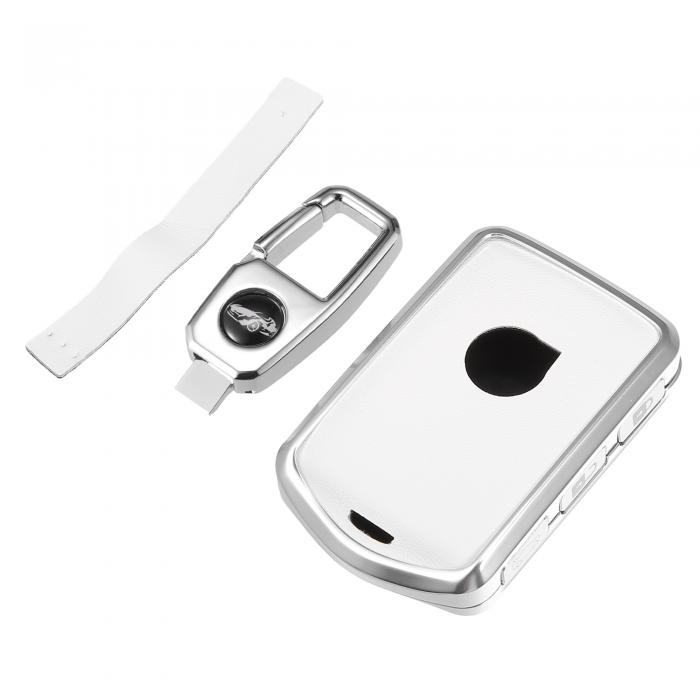 uxcell 車用スマートキーフォブケースキット Volvoに対応 S60 2016-2021 保護 人口皮革 ホワイト キーレスエントリーリモコンカバー キーチェーン付き