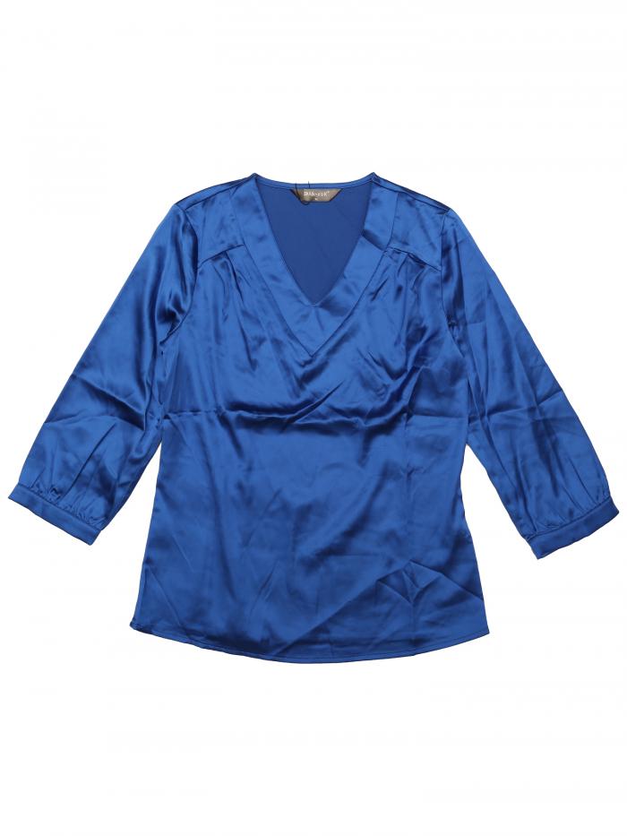 Allegra K ブラウス レディース サテンブラウス 着痩せ おしゃれ シャツ カジュアル 七分袖 無地 トップス 通勤 OL フォーマル 春秋 ロイヤルブルー S
