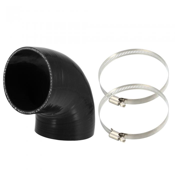 X AUTOHAUX エンジン用シリコンホース 90度エルボ 車のインタークーラー吸気配管用 2個のクランプ付き 95mm内径 ブラック 1セット