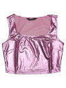 Allegra K メタリック クロップトップ 光沢 タンクトップ Uネック ノースリーブ パーティー クラブ レディース a ピンク M