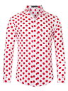 Lars Amadeus カジュアルトップス ドレスシャツ ポルカ水玉柄 ボタンダウン 長袖 襟付き ポケット メンズ レッド 2XL