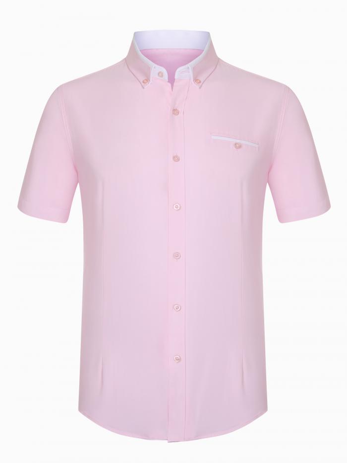 Lars Amadeus ワイシャツ ドレスシャツ レギュラーフィット 半袖 ボタンダウン スタンドカラー メンズ ピンク L