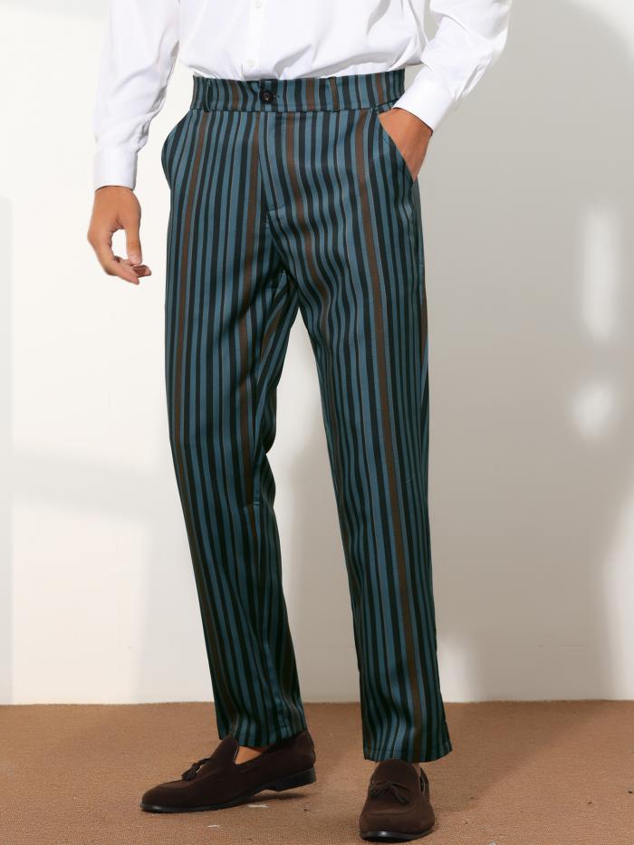 Lars Amadeus ドレスパンツ ビジネスパンツ ストライプ ズボン レギュラーフィット オフィス メンズ ネイビーブルー 30